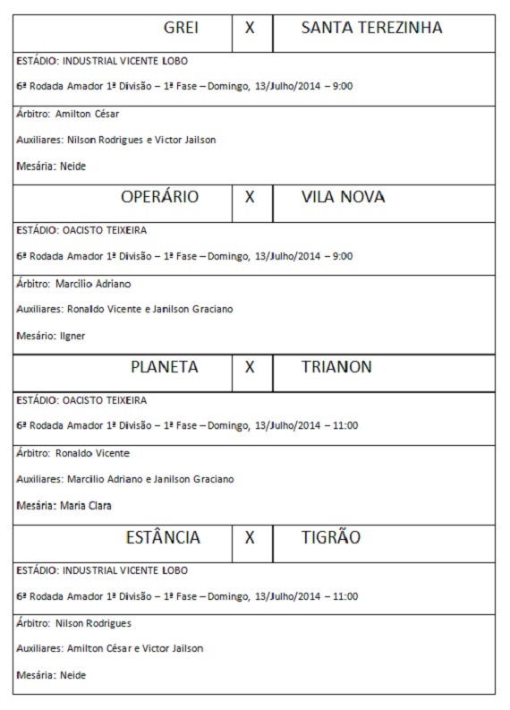 Sexta rodada Amadorão - 1ª Fase - 2